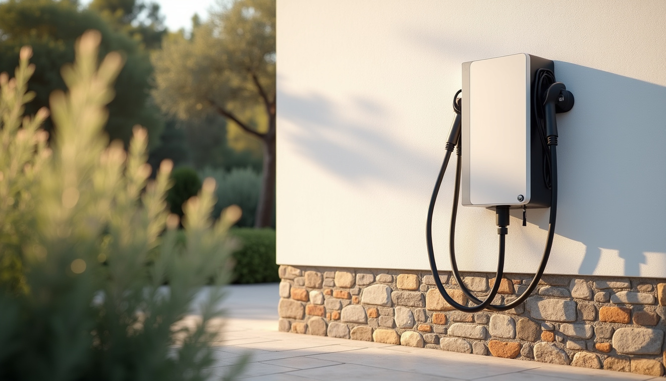 Installation d'une borne de recharge électrique dans un jardin à Cabestany