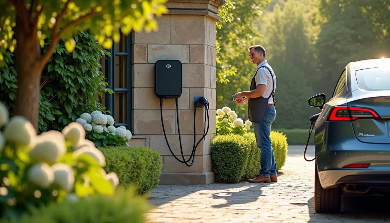 Installation d'une borne de recharge électrique dans un jardin à Fitz-James