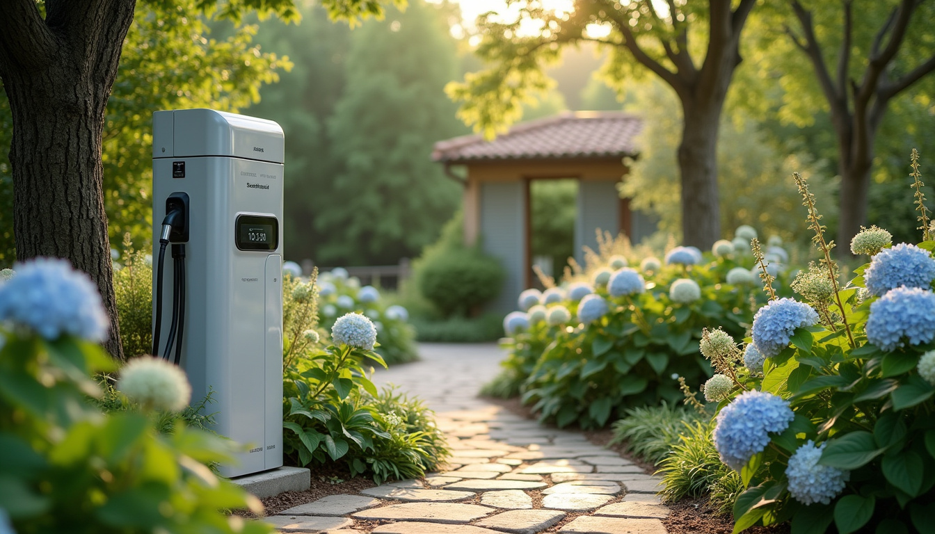 Installation d'une borne de recharge électrique dans un jardin à Juvigné