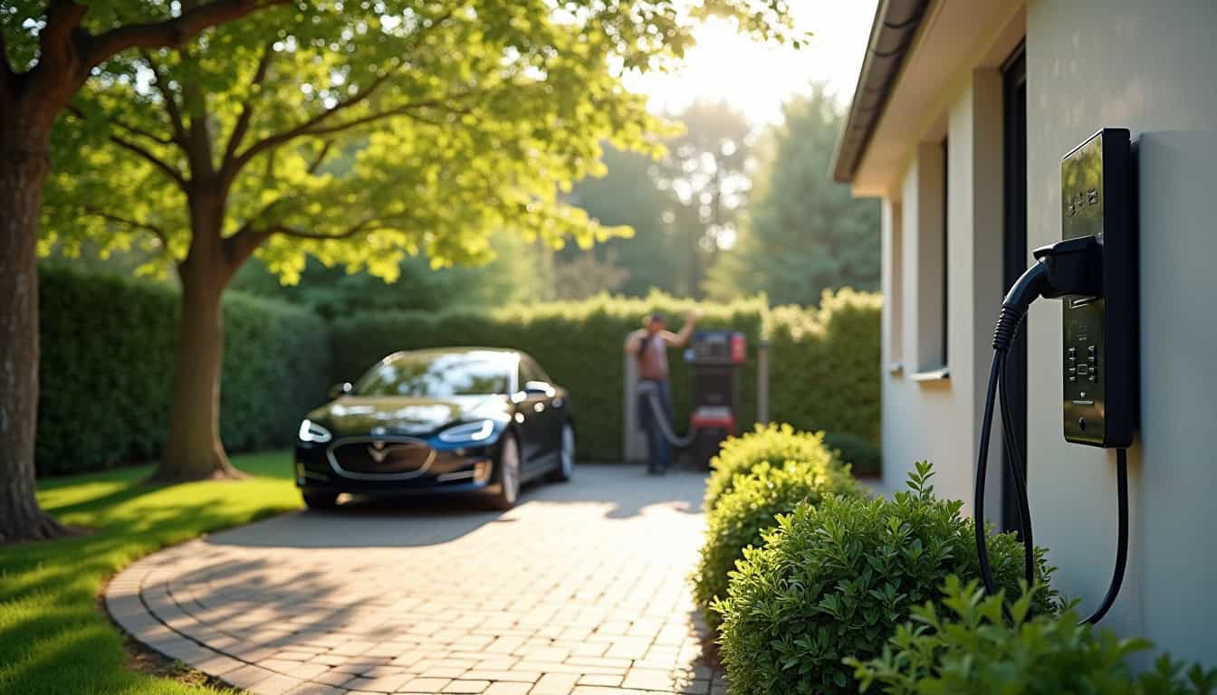 Installation d'une borne de recharge électrique dans un jardin à Onnaing