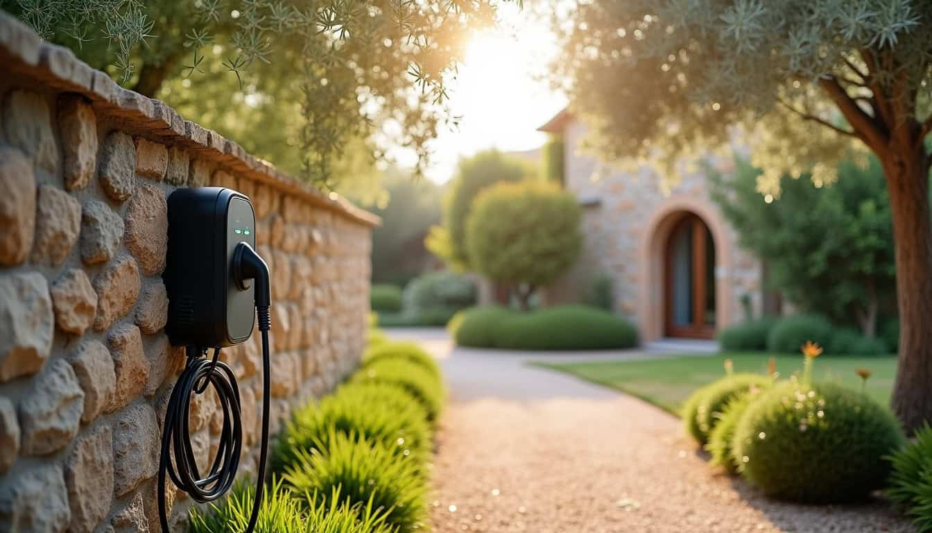 Installation d'une borne de recharge électrique dans un jardin à Remoulins