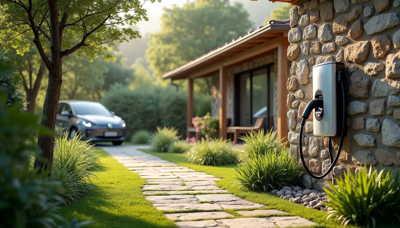 Installation d'une borne de recharge électrique dans un jardin à Réquista