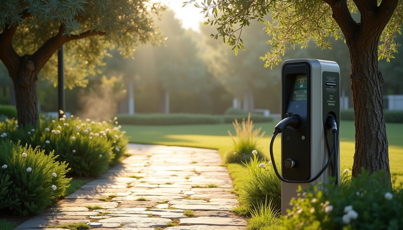 Installation d'une borne de recharge électrique dans un jardin à Vallabrègues