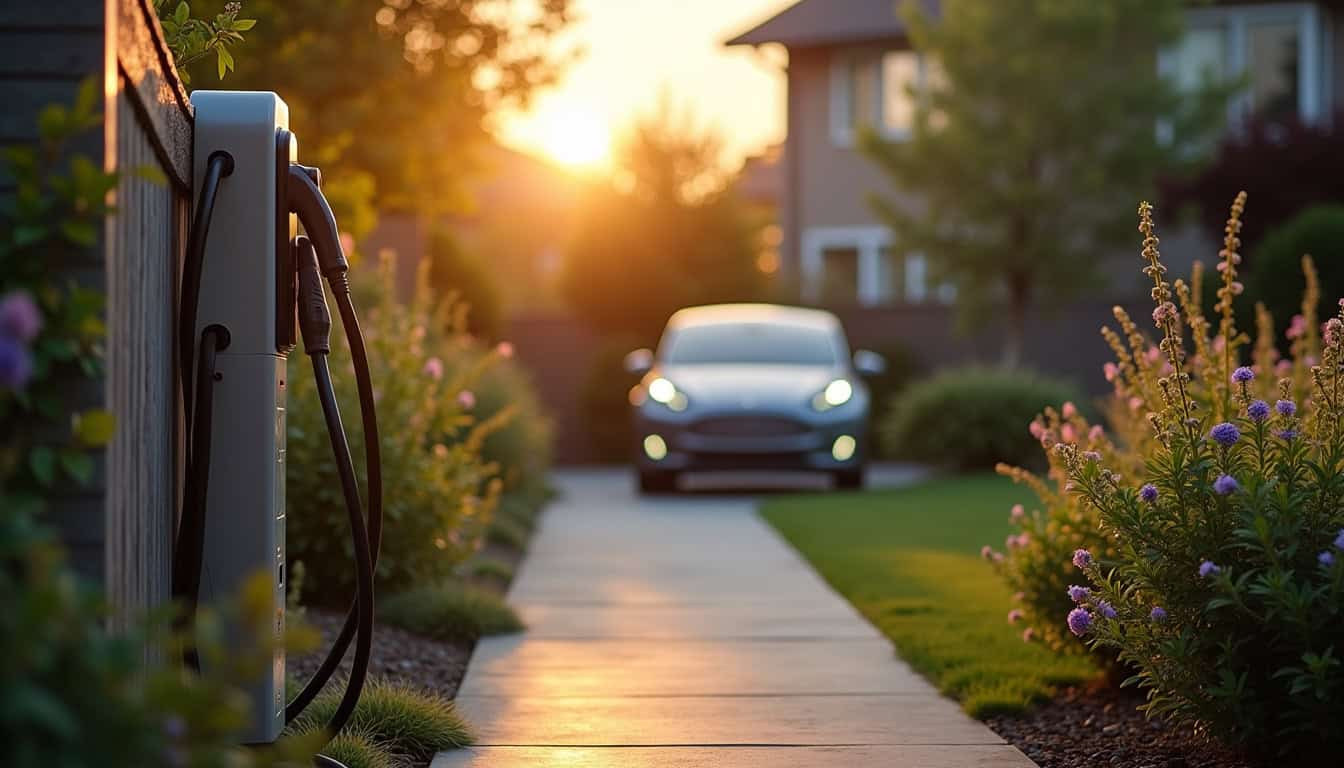 Installation d'une borne de recharge électrique dans un jardin de maison à La Peyratte