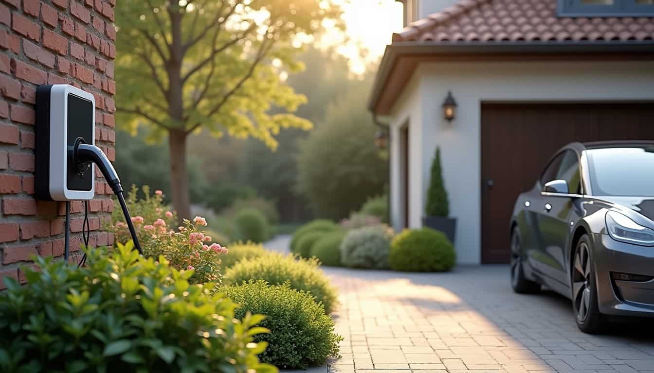 Installation d'une borne de recharge électrique dans un jardin résidentiel à Longvic