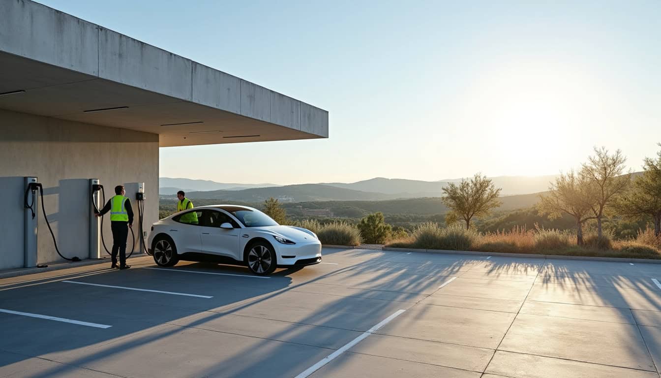 Installation d'une borne de recharge électrique dans un parking d'entreprise à Aureille
