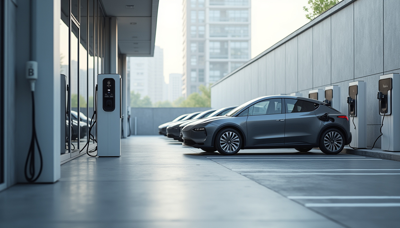 Installation d'une borne de recharge électrique dans un parking d'entreprise avec plusieurs véhicules en charge