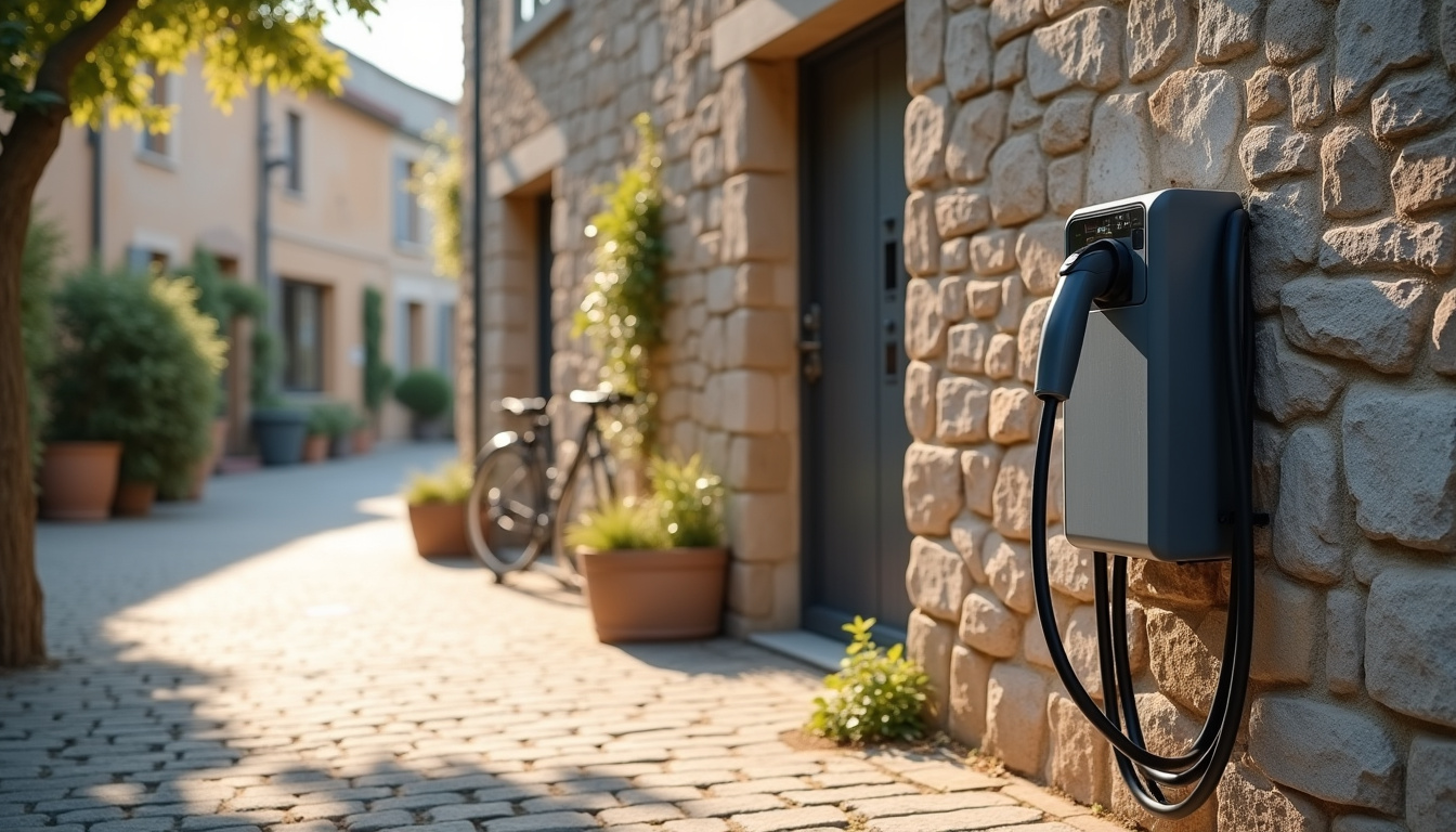 Installation d'une borne de recharge électrique dans une rue résidentielle de Lubersac