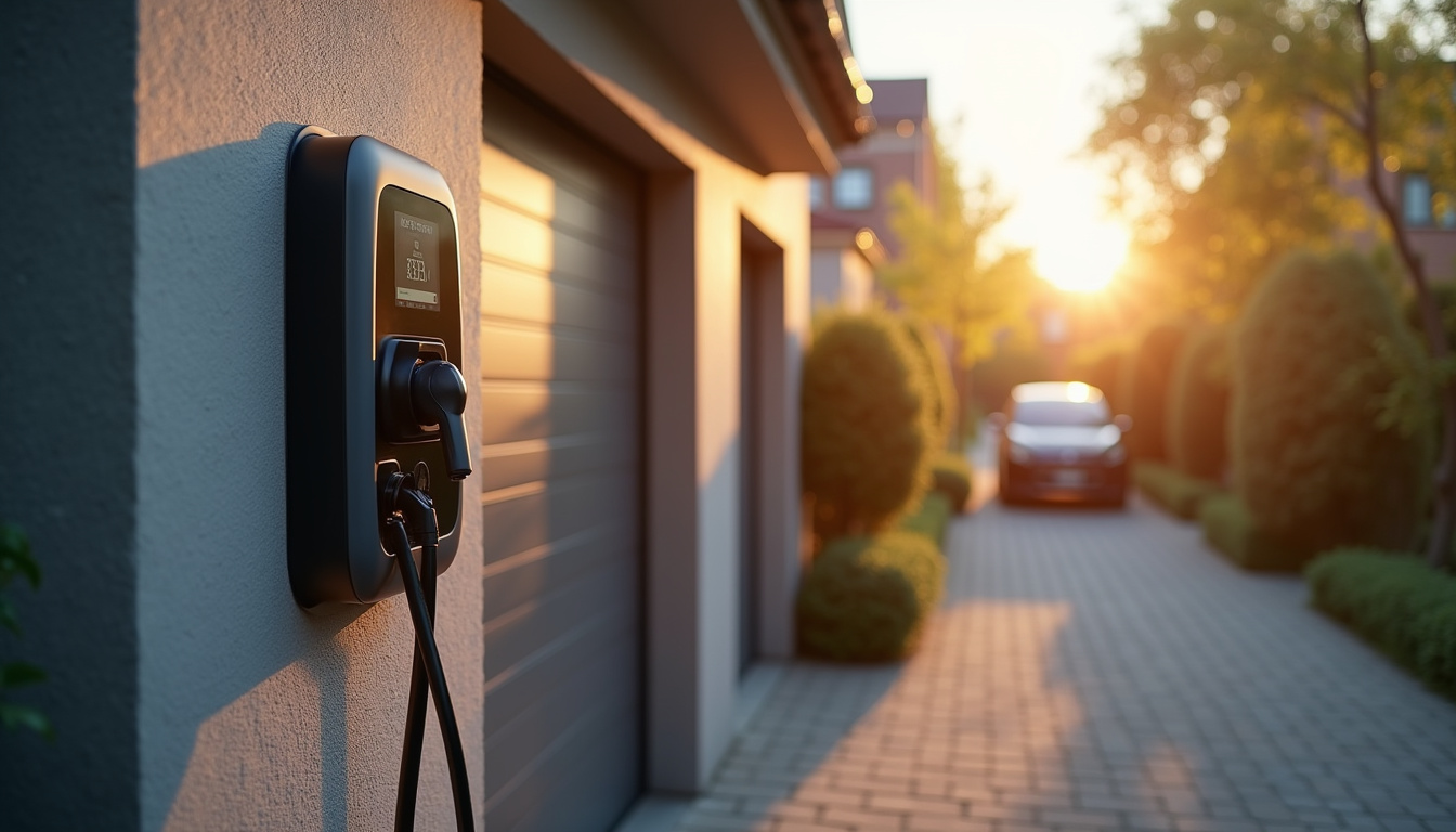 Installation d'une borne de recharge électrique devant un garage à Bron