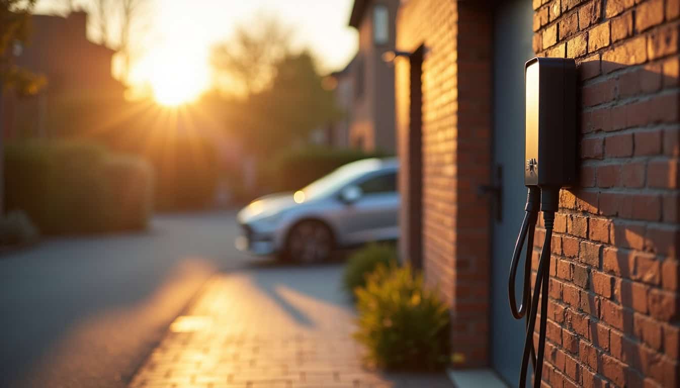 Installation d'une borne de recharge électrique devant un garage à Faumont
