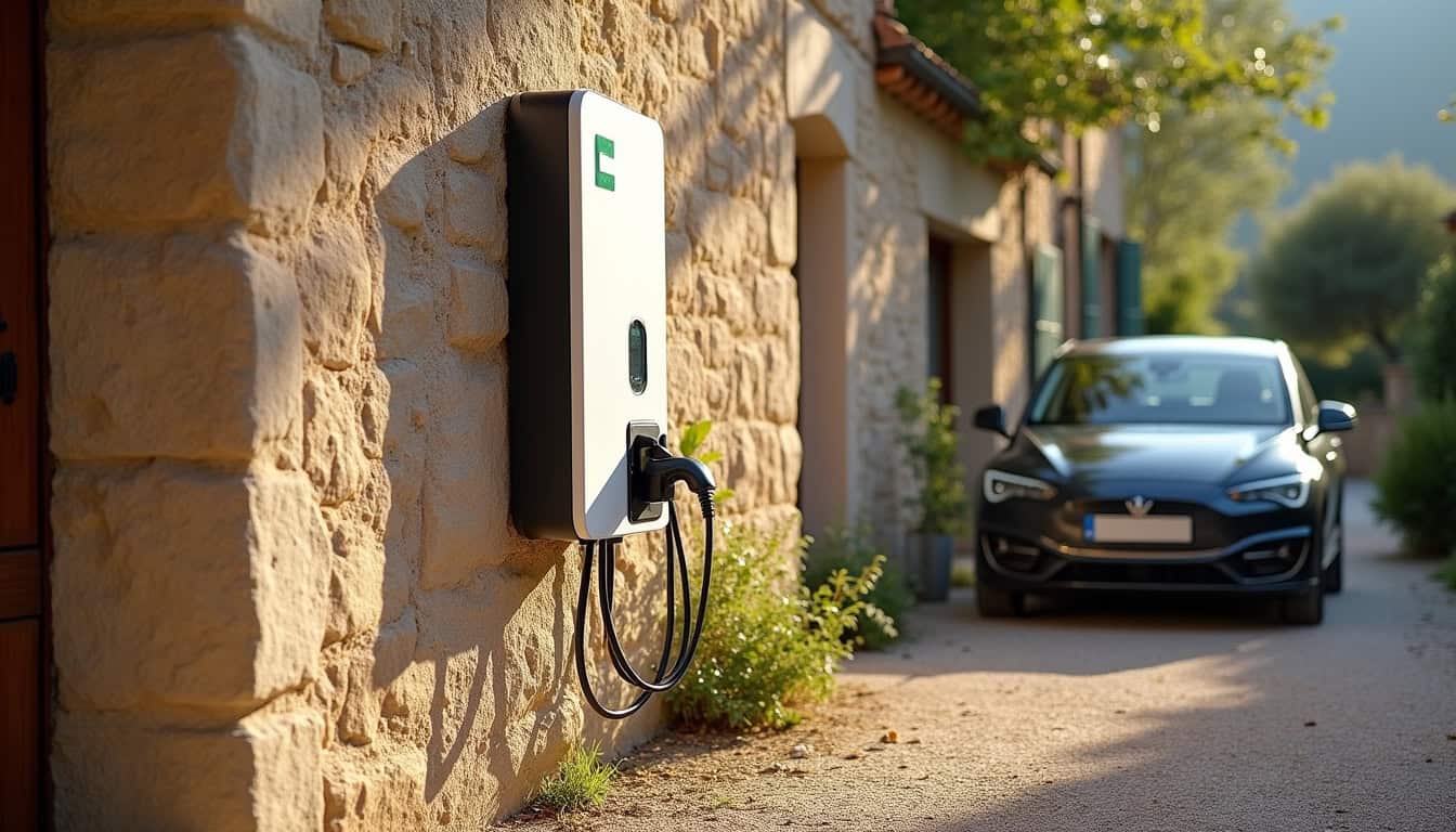 Installation d'une borne de recharge électrique devant un garage à Les Mées