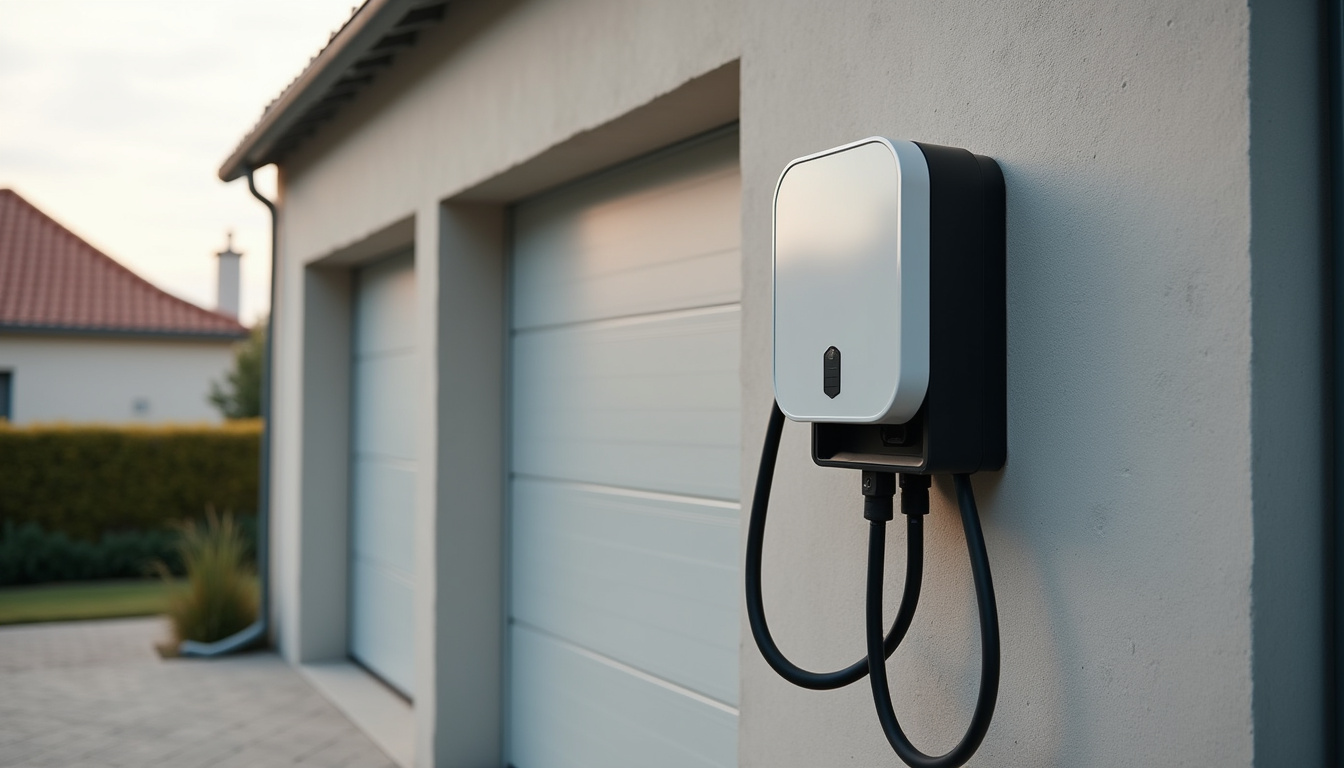 Installation d'une borne de recharge électrique devant un garage à Menucourt