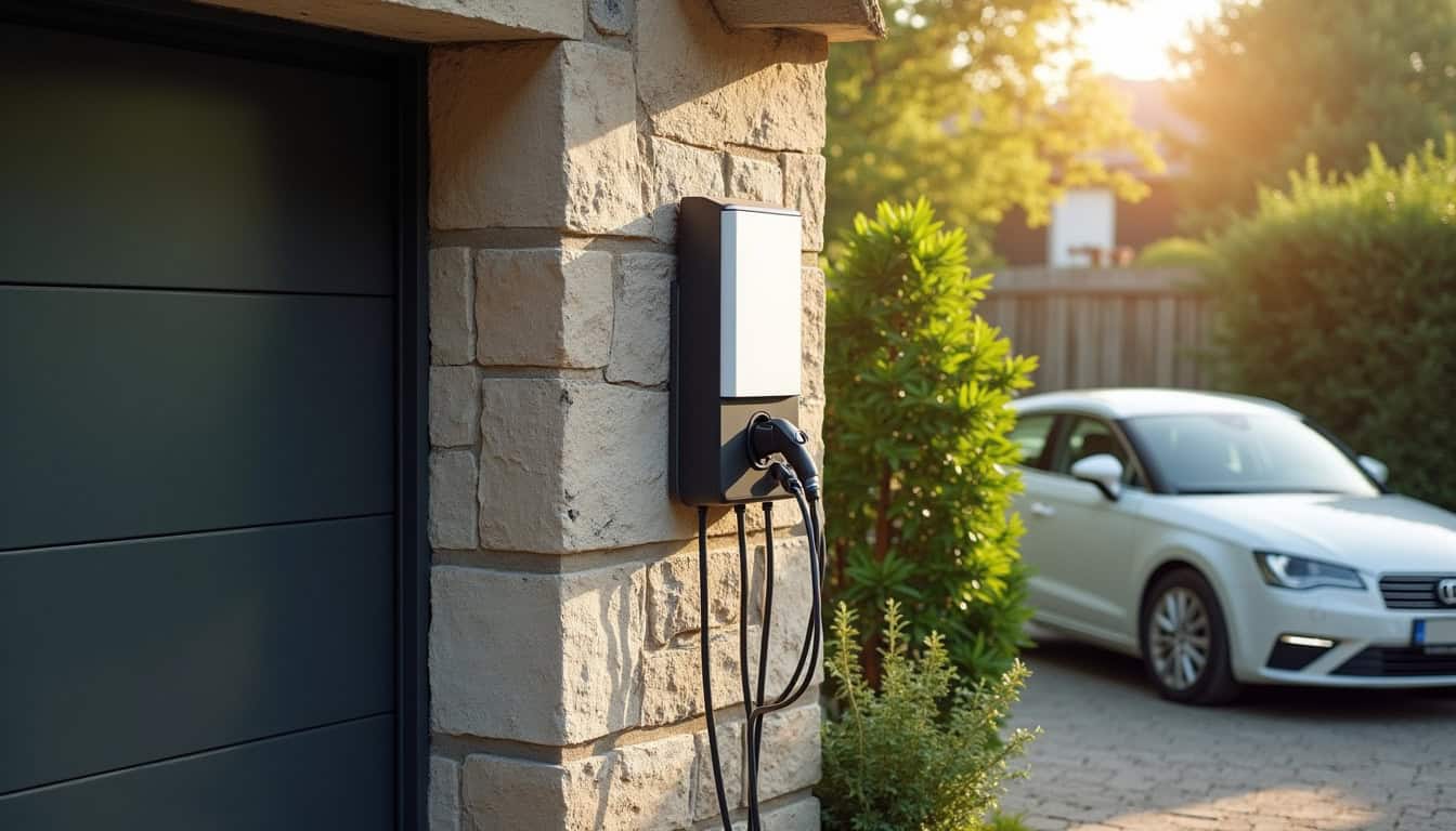 Installation d'une borne de recharge électrique devant un garage à Zimmersheim
