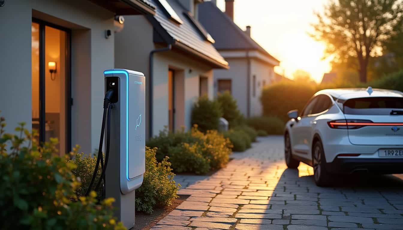 Installation d'une borne de recharge électrique devant un pavillon à Fouquières-lès-Béthune