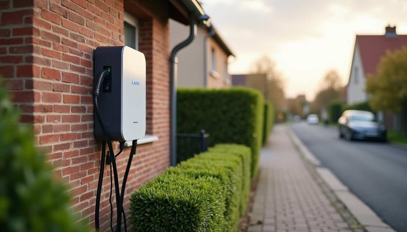Installation d'une borne de recharge électrique devant un pavillon à Pirey, Doubs
