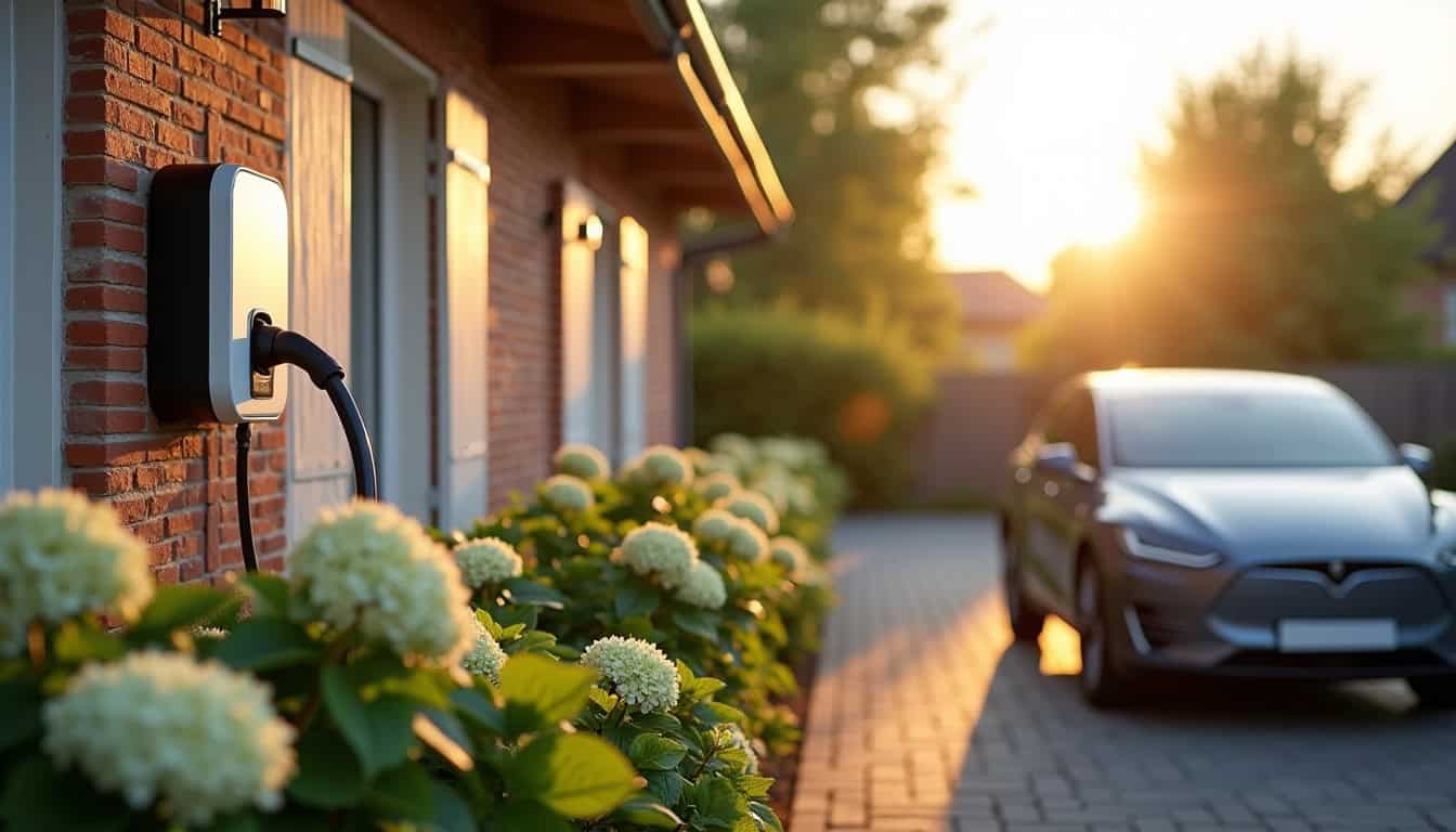 Installation d'une borne de recharge électrique devant un pavillon à Saint-Romain-la-Motte