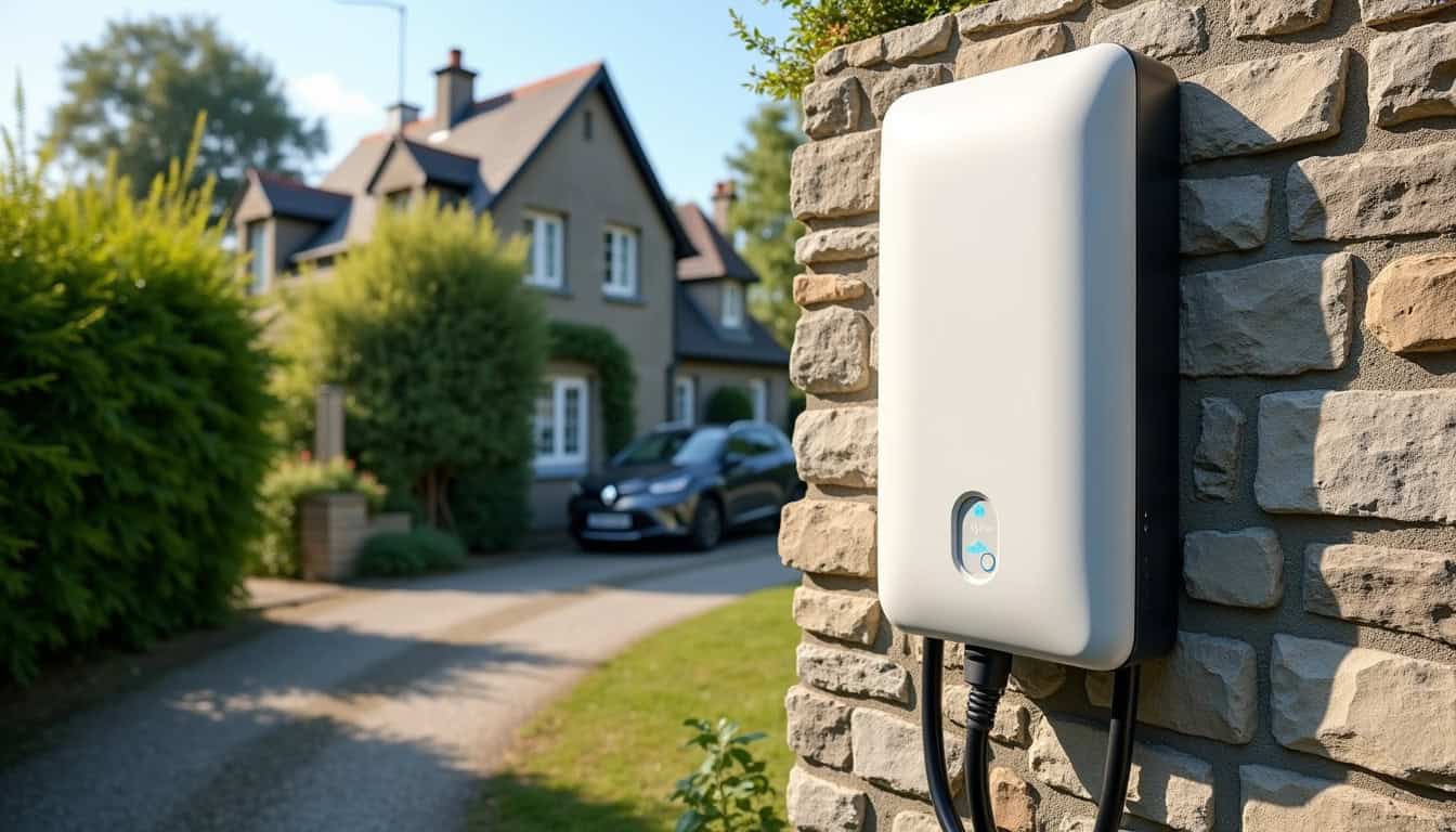 Installation d'une borne de recharge électrique devant un pavillon à Scaër