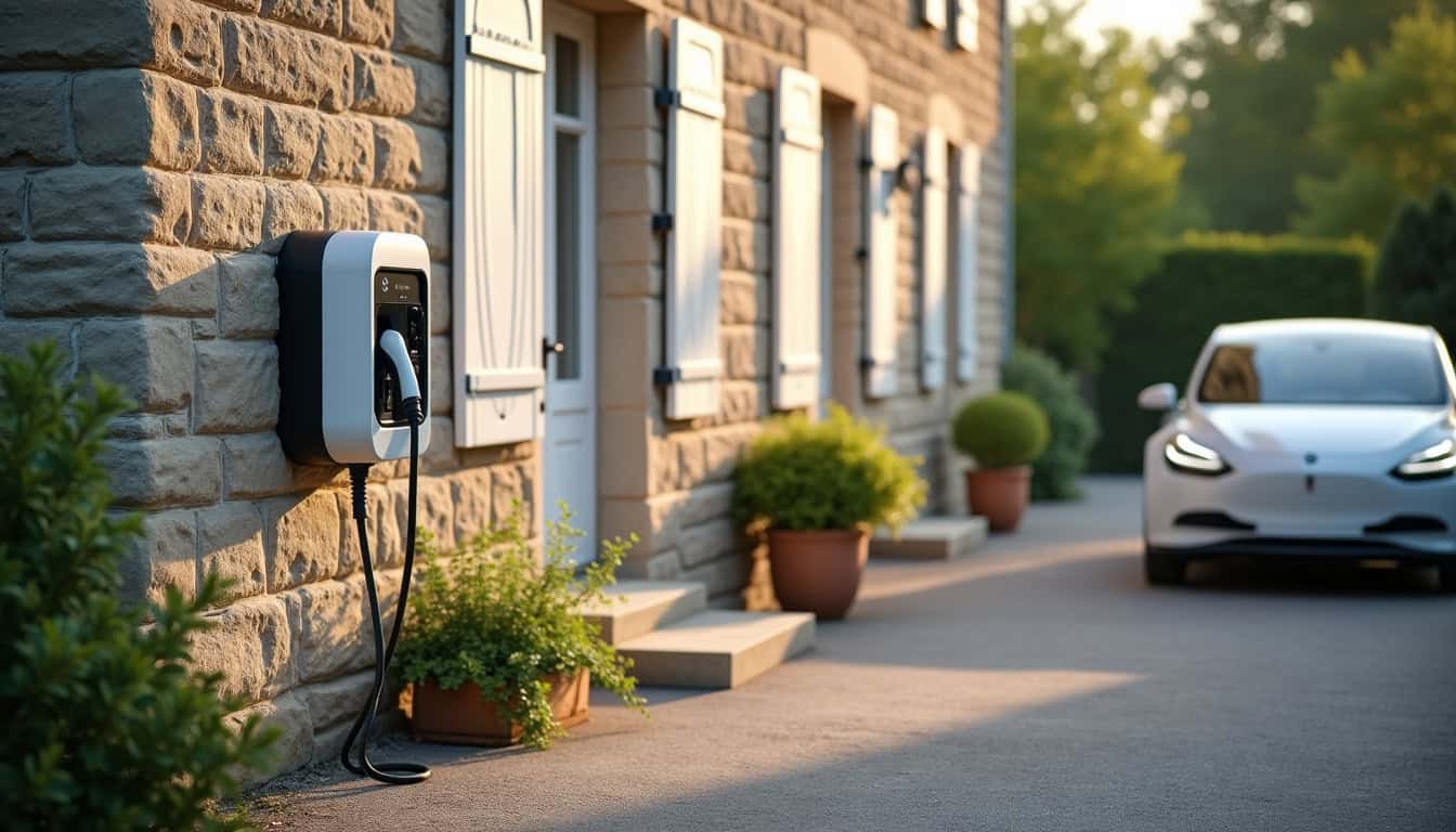 Installation d'une borne de recharge électrique devant une maison à Brézins