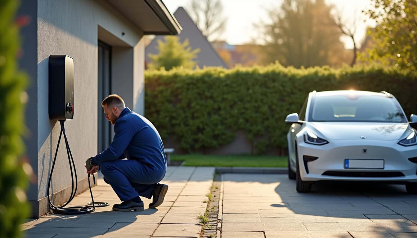 Installation d'une borne de recharge électrique devant une maison à Charmoy