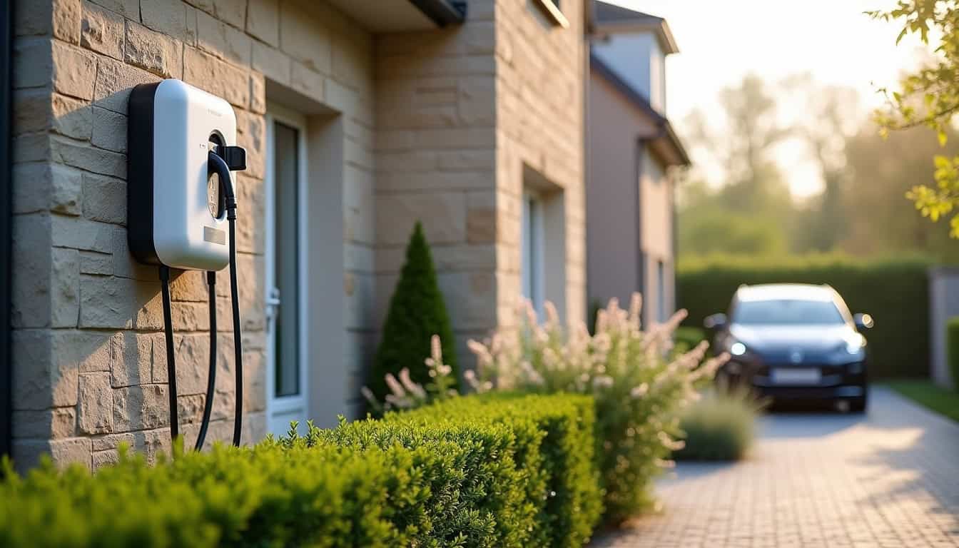 Installation d'une borne de recharge électrique devant une maison à Fontenay-le-Pesnel