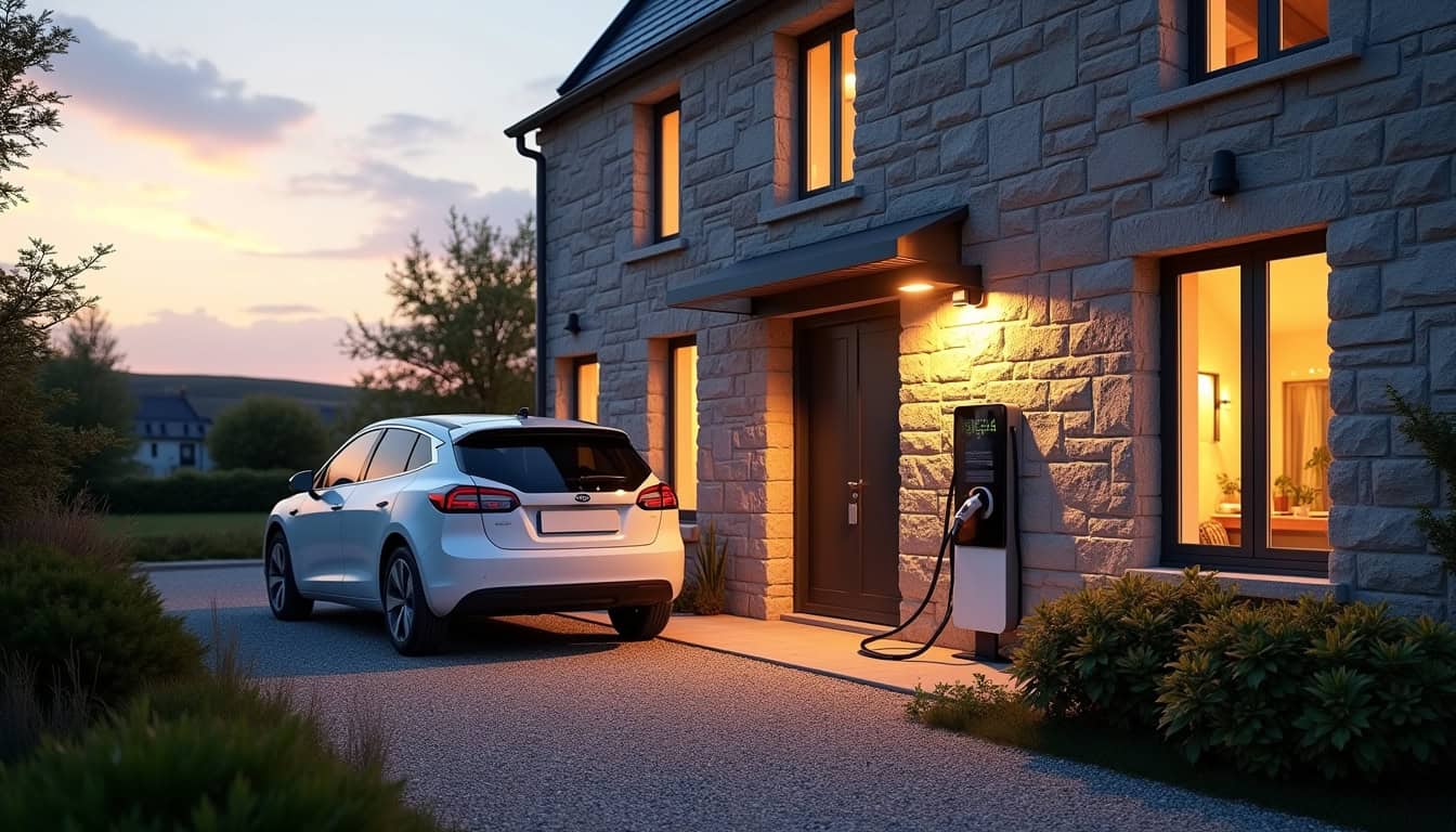 Installation d'une borne de recharge électrique devant une maison à Landrévarzec