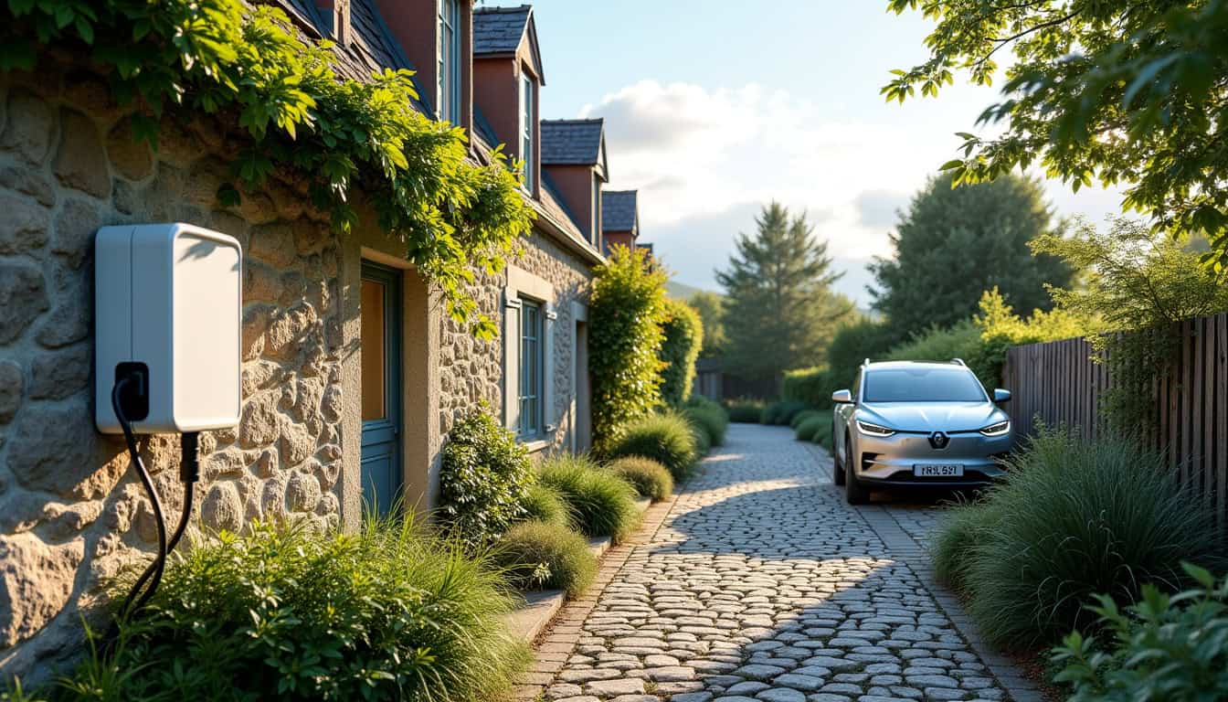 Installation d'une borne de recharge électrique devant une maison à Ménéac