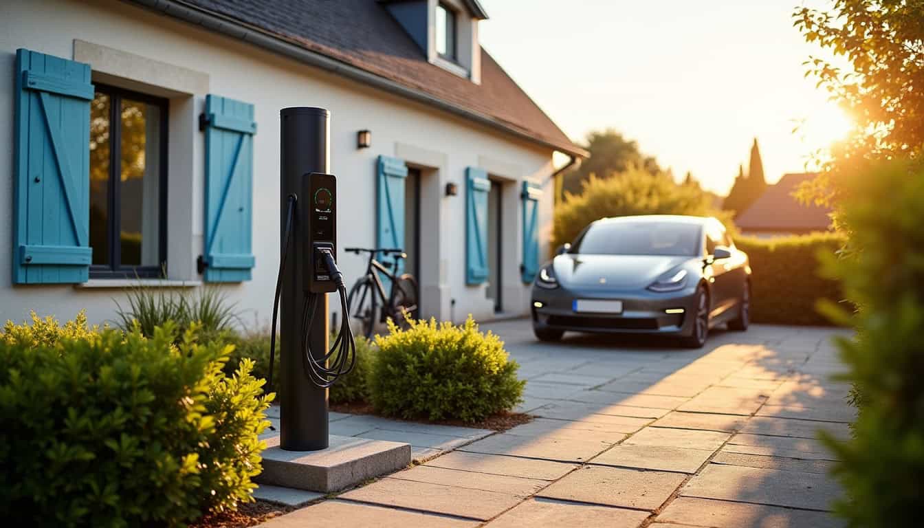 Installation d'une borne de recharge électrique devant une maison à Meucon, Morbihan