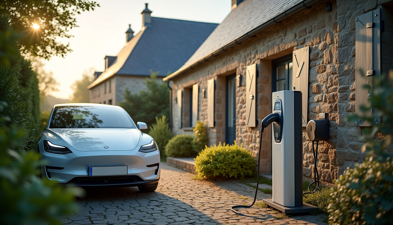 Installation d'une borne de recharge électrique devant une maison à Plougasnou