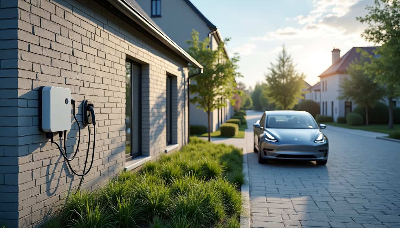 Installation d'une borne de recharge électrique devant une maison à Saulzoir, vue de jour avec véhicule électrique branché