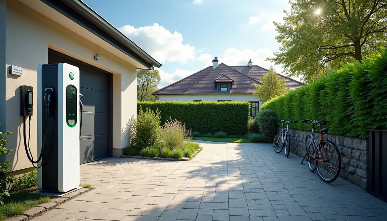 Installation d'une borne de recharge électrique devant une maison individuelle à Souffelweyersheim