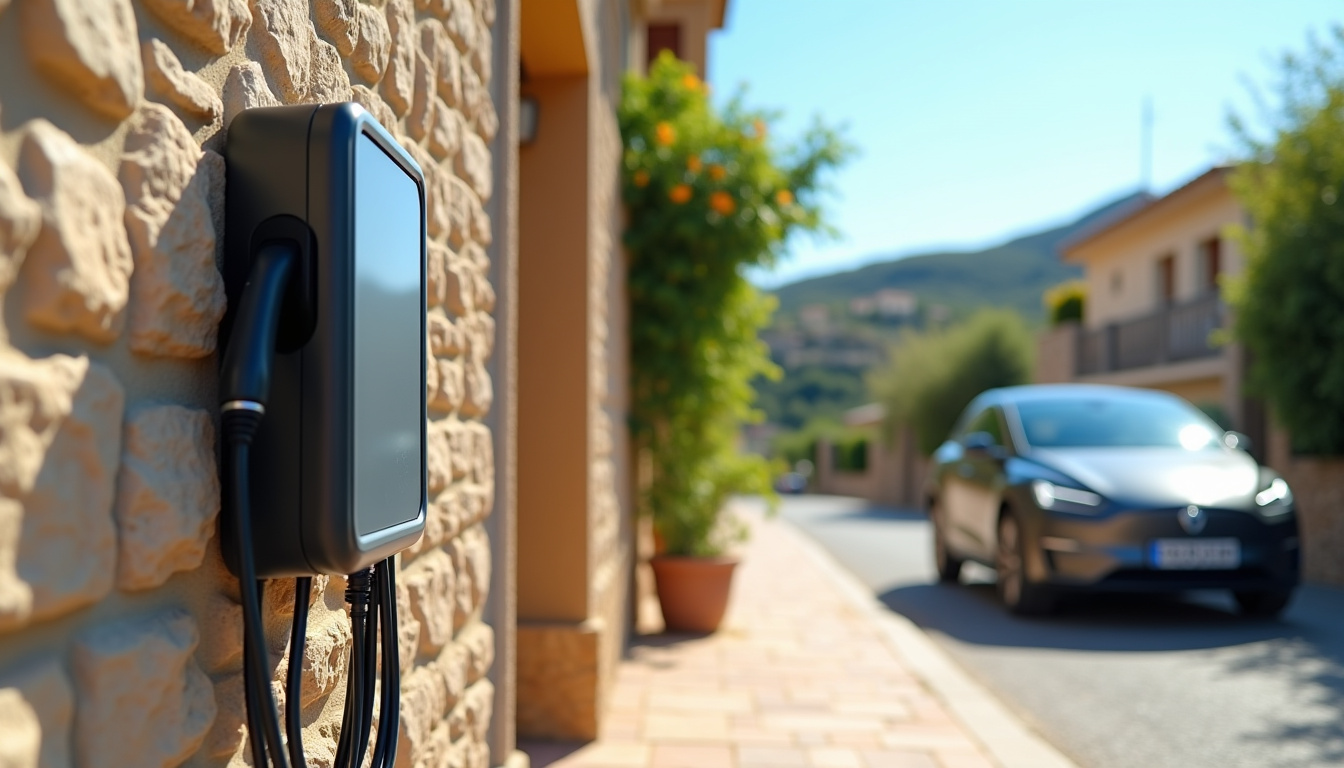 Installation d'une borne de recharge électrique en extérieur à Afa, vue de jour