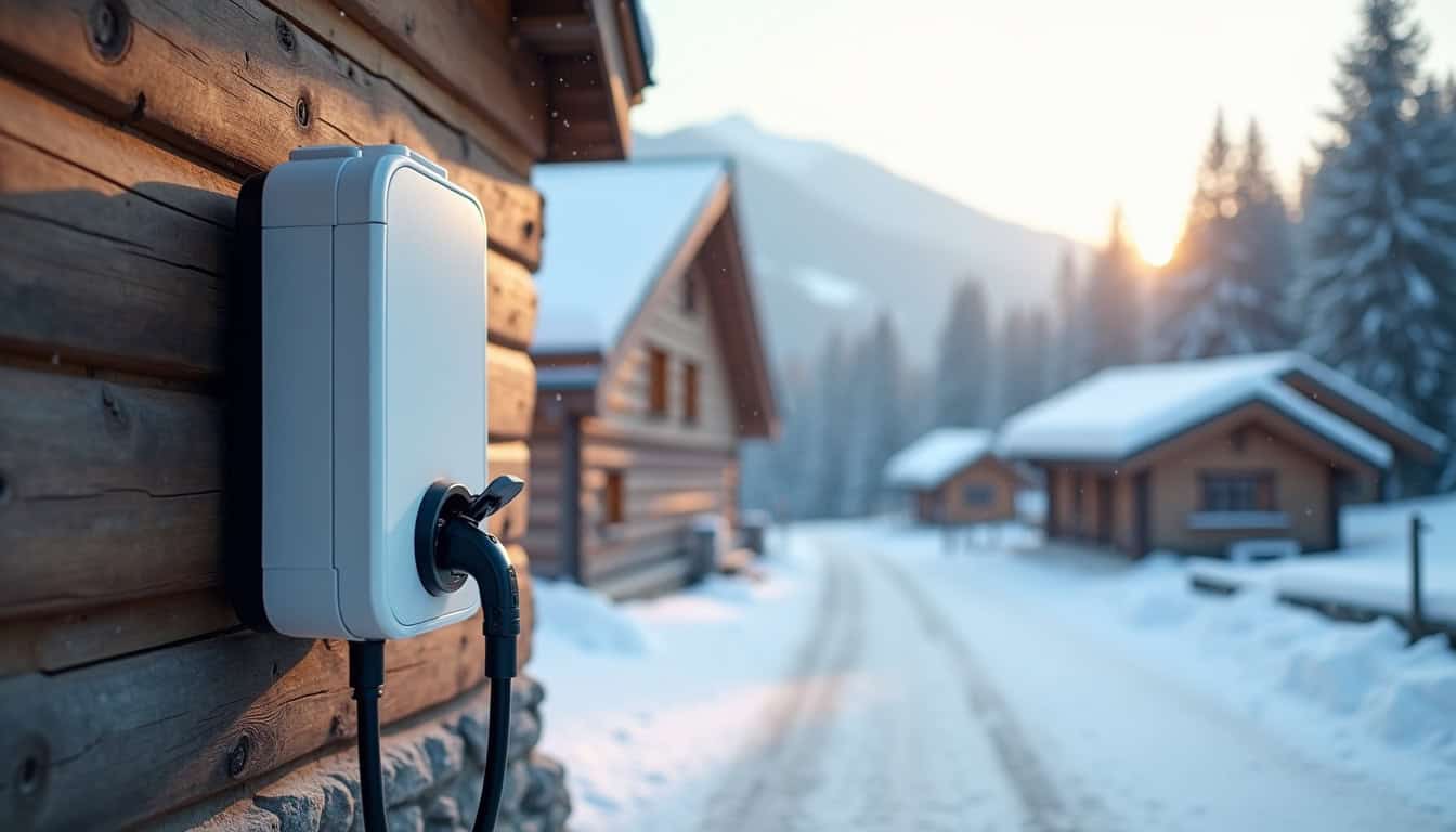 Installation d'une borne de recharge électrique en extérieur à Les Fourgs, fixée sur un mur extérieur résistant aux intempéries