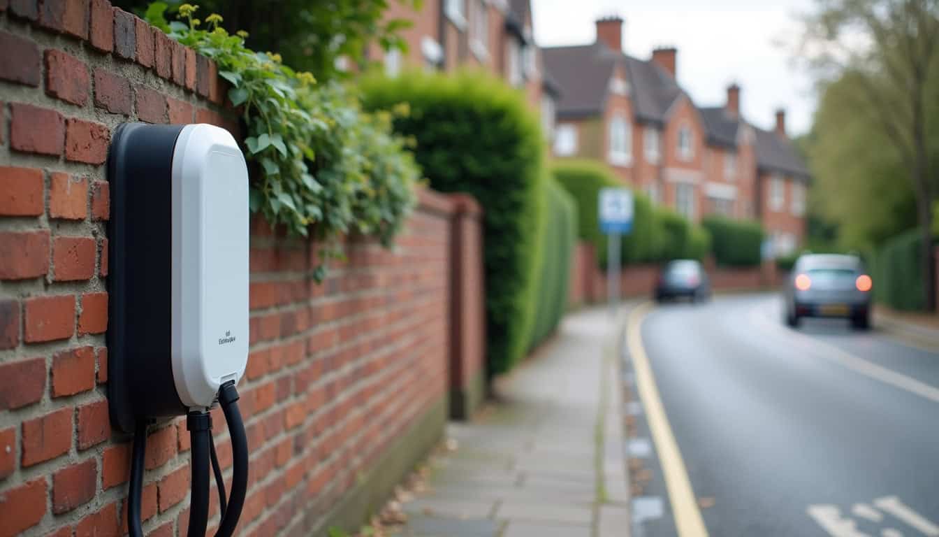 Installation d'une borne de recharge électrique en extérieur dans une rue résidentielle
