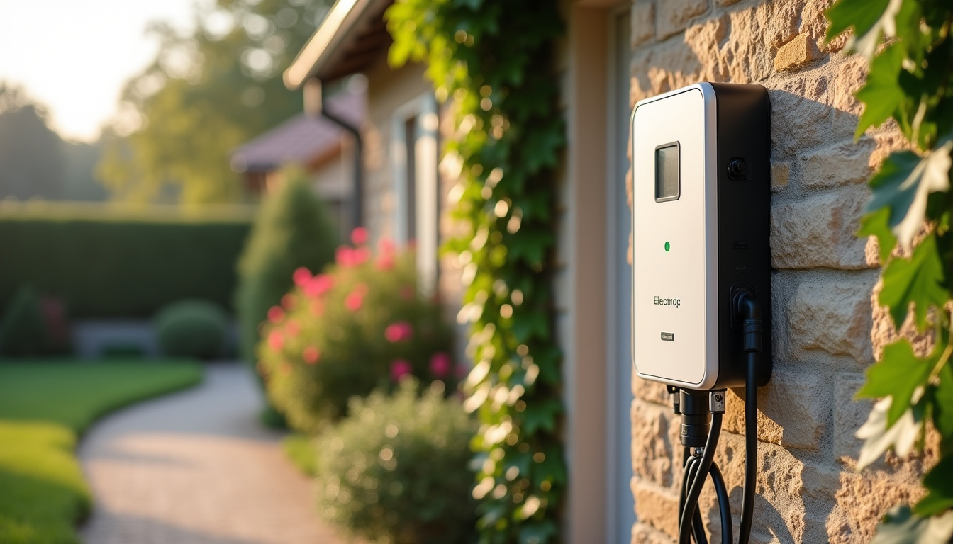Installation d'une borne de recharge électrique en extérieur près d'une maison à La Baconnière