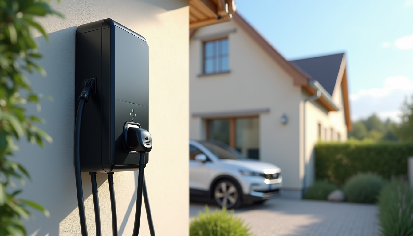 Installation d'une borne de recharge électrique fixée sur un mur extérieur d'une maison à Villeneuve-la-Guyard