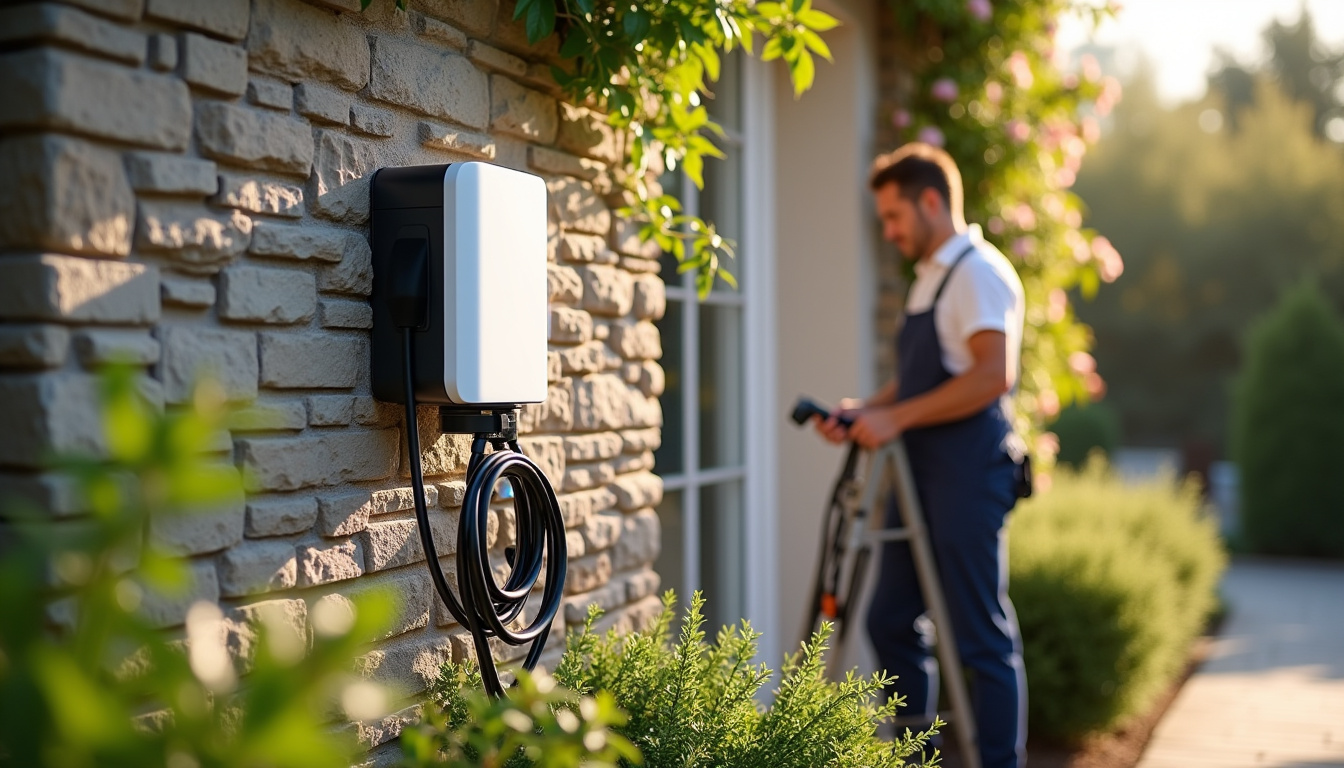 Installation d'une borne de recharge électrique murale dans un jardin à Renage