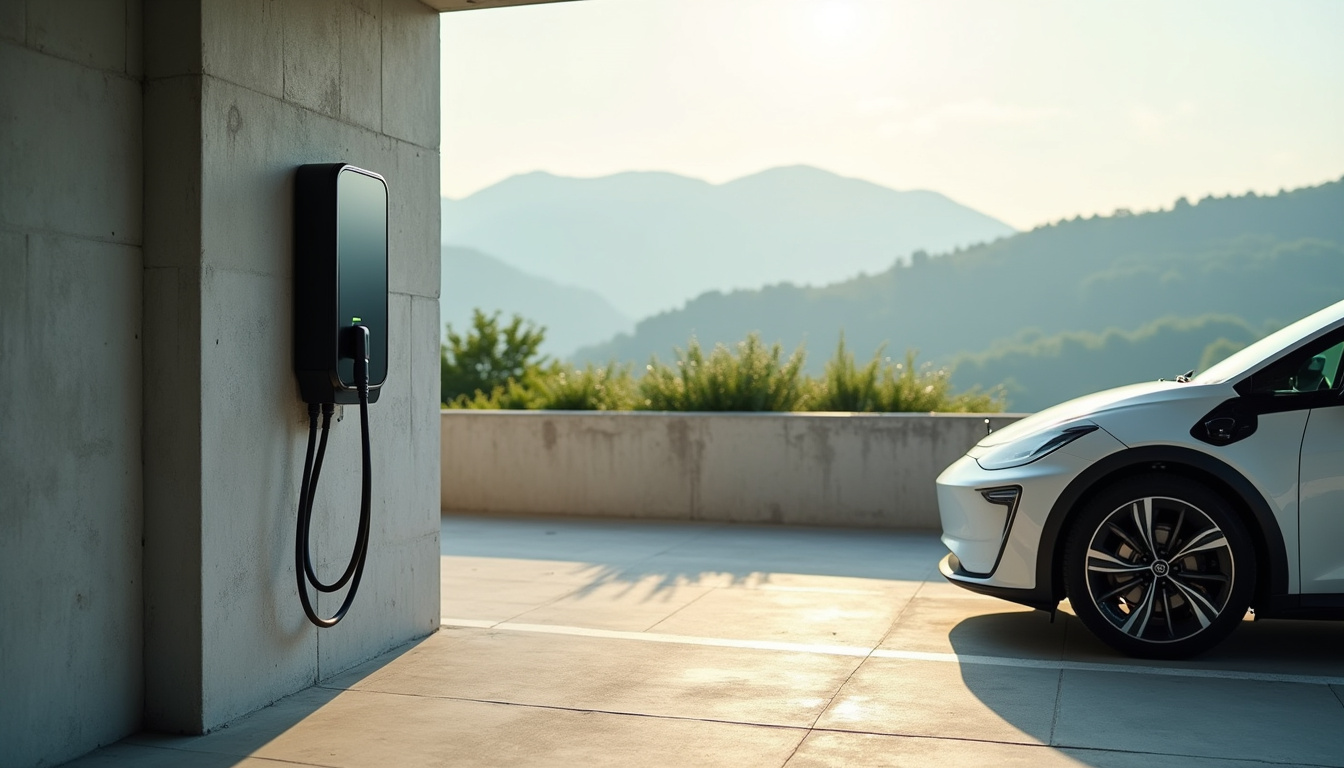 Installation d'une borne de recharge électrique murale sur un parking extérieur à Saint-Just-Malmont