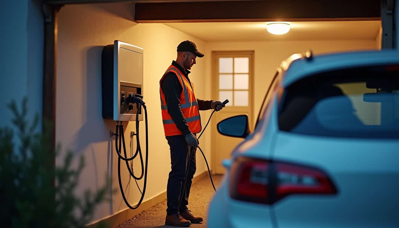 Installation d'une borne de recharge électrique par un professionnel dans un garage à Forges-les-bains