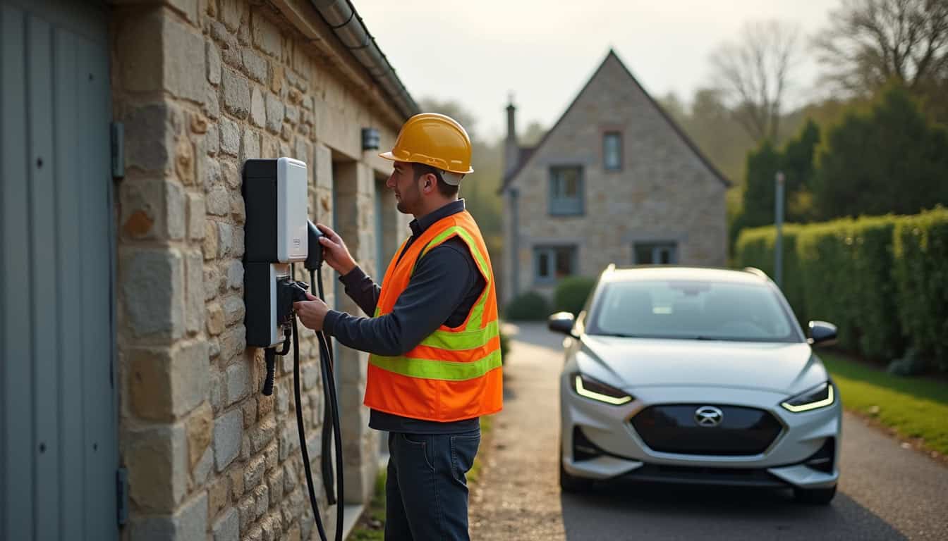 Installation d'une borne de recharge électrique par un professionnel sur un terrain privé dans les Côtes-d'Armor