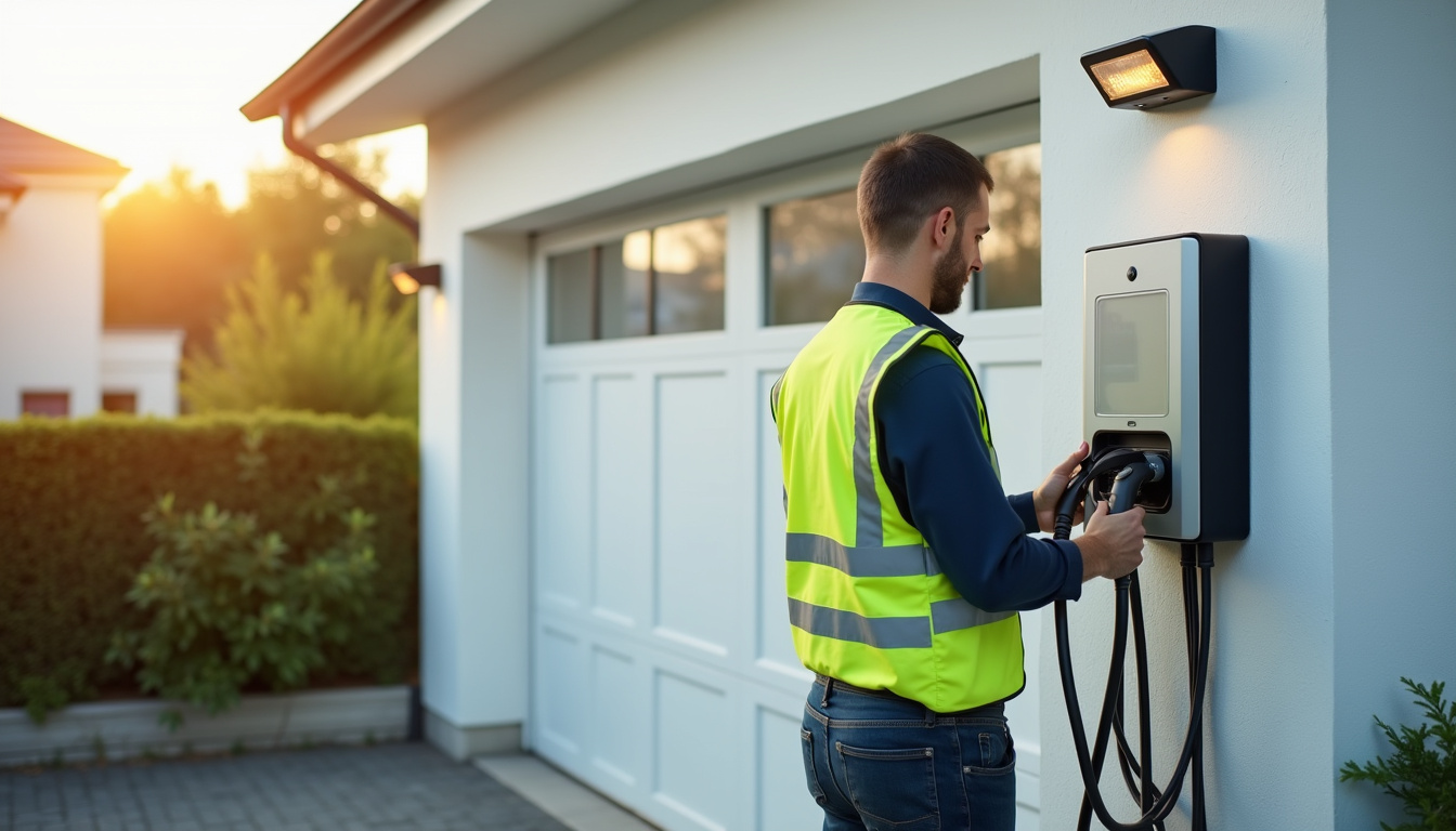 Installation d'une borne de recharge électrique par un technicien IRVE à Longchaumois