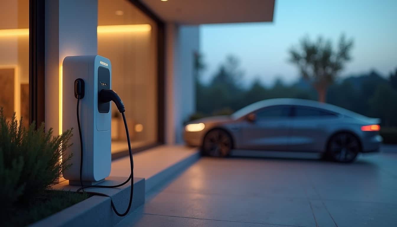 Installation d'une borne de recharge électrique pour voiture en extérieur près d'un garage