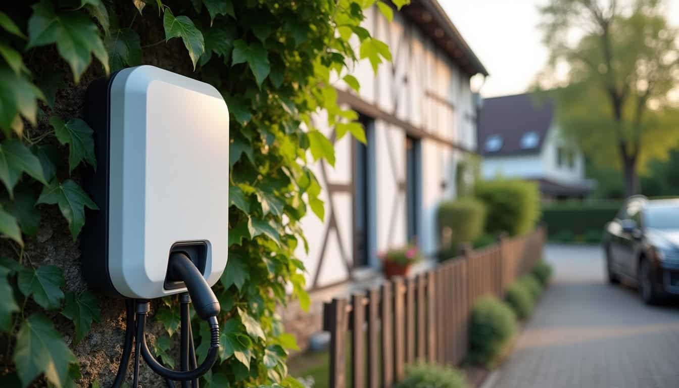 Installation d'une borne de recharge électrique sur la façade d'une maison à Bernay