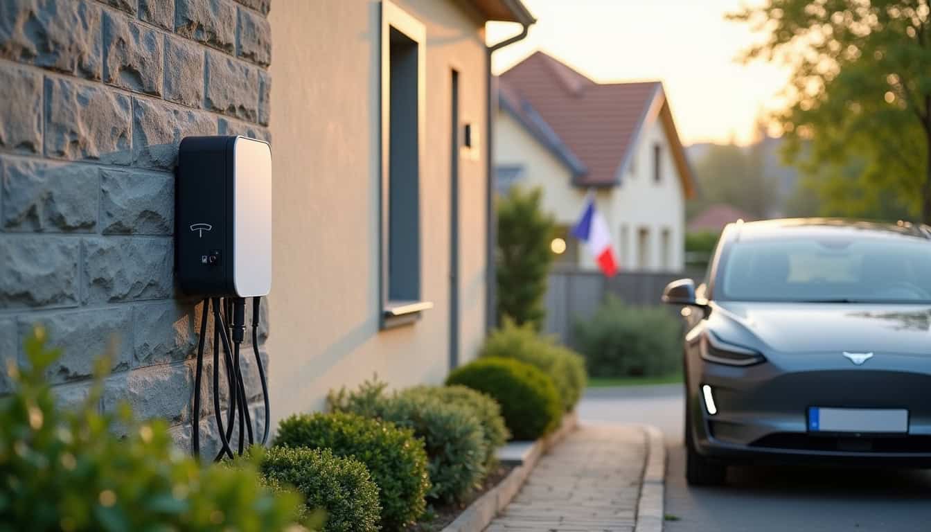 Installation d'une borne de recharge électrique sur la façade d'une maison à Férin