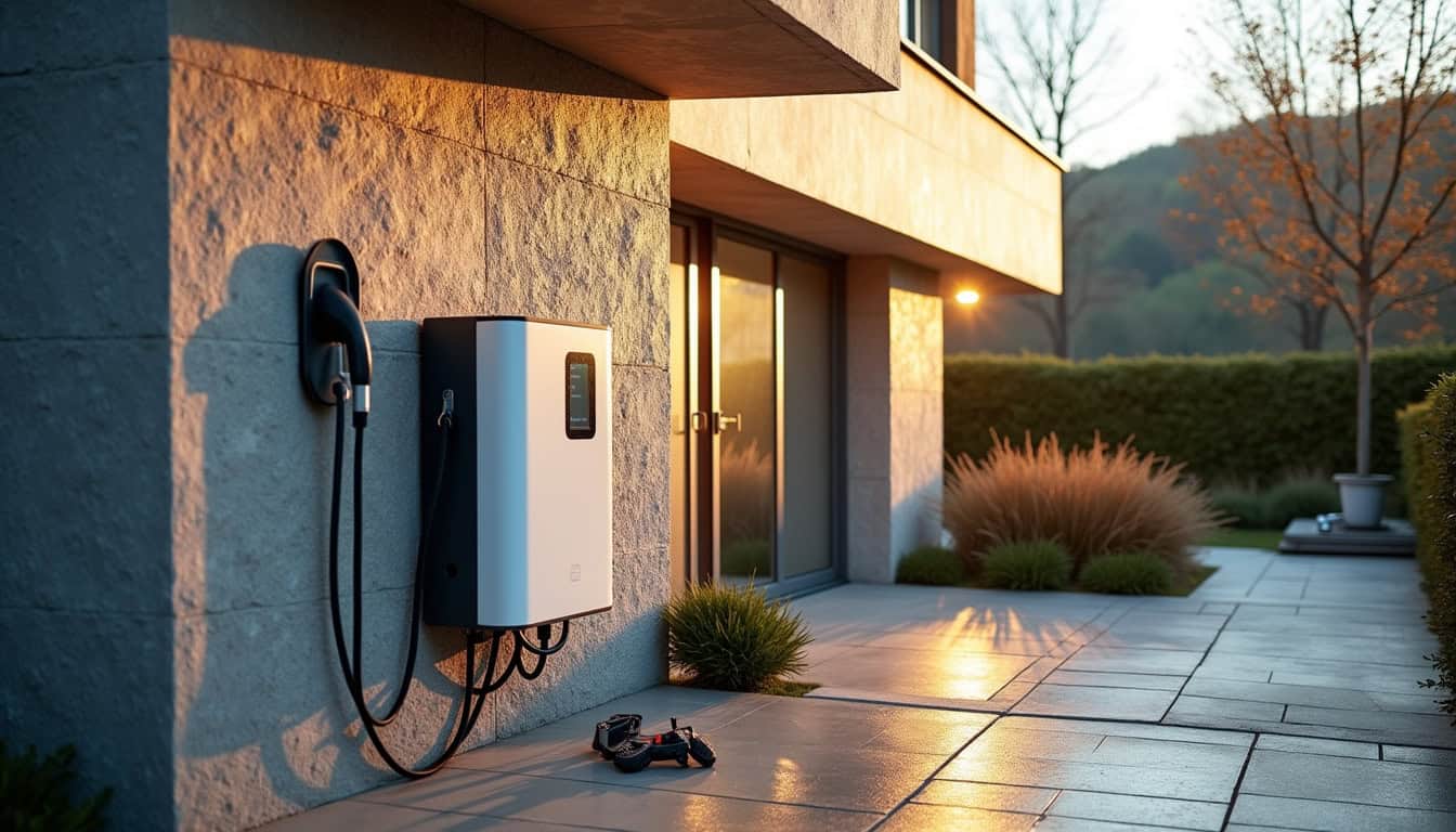 Installation d'une borne de recharge électrique sur la façade d'une maison à La Tour