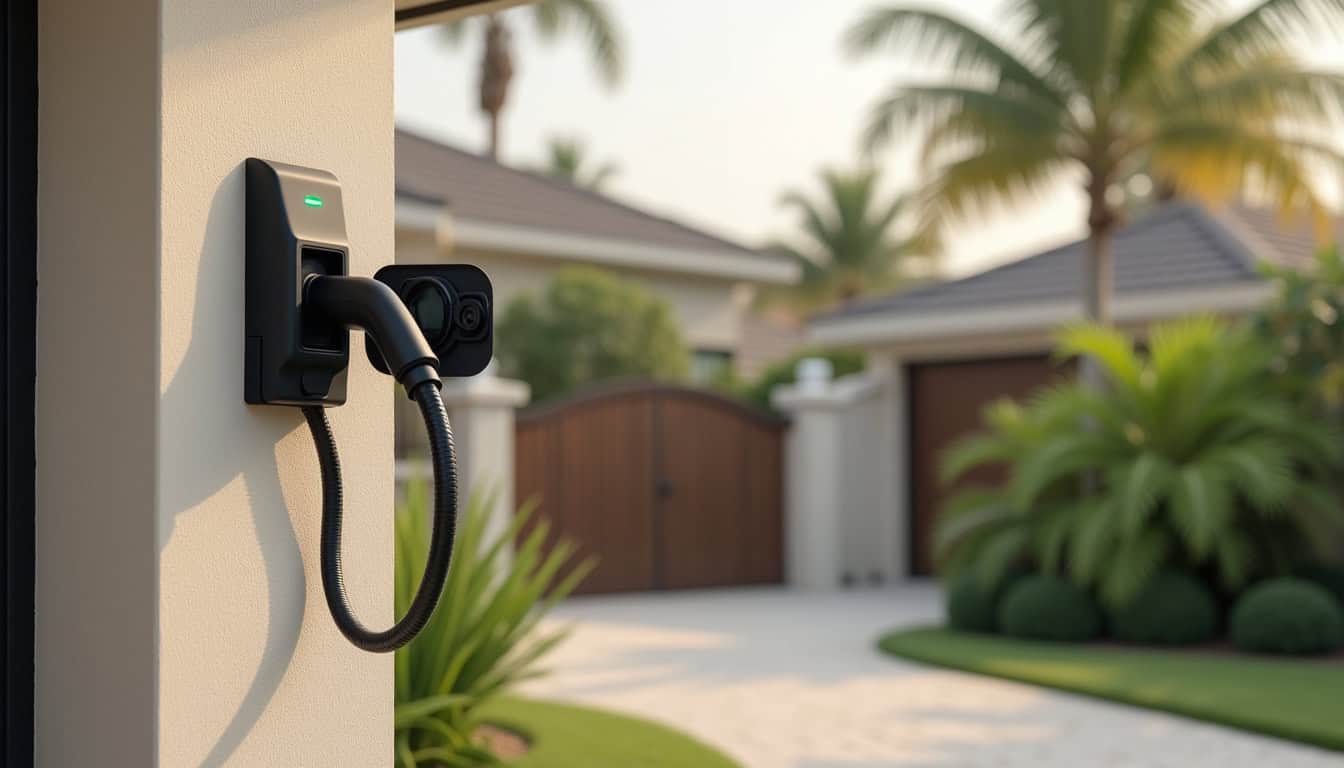 Installation d'une borne de recharge électrique sur la façade d'une maison à L'Herbergement