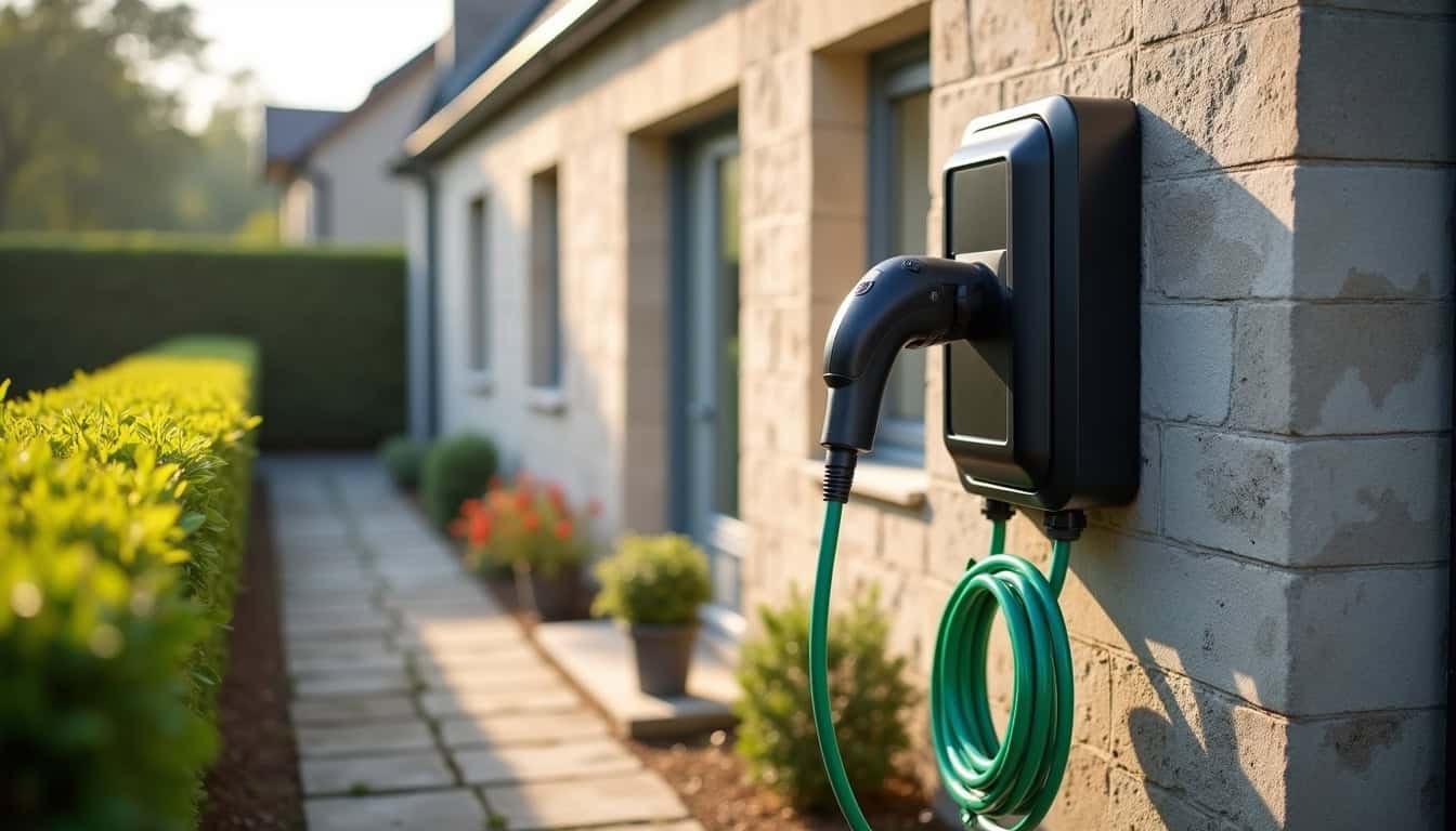 Installation d'une borne de recharge électrique sur la façade d'une maison à Melrand
