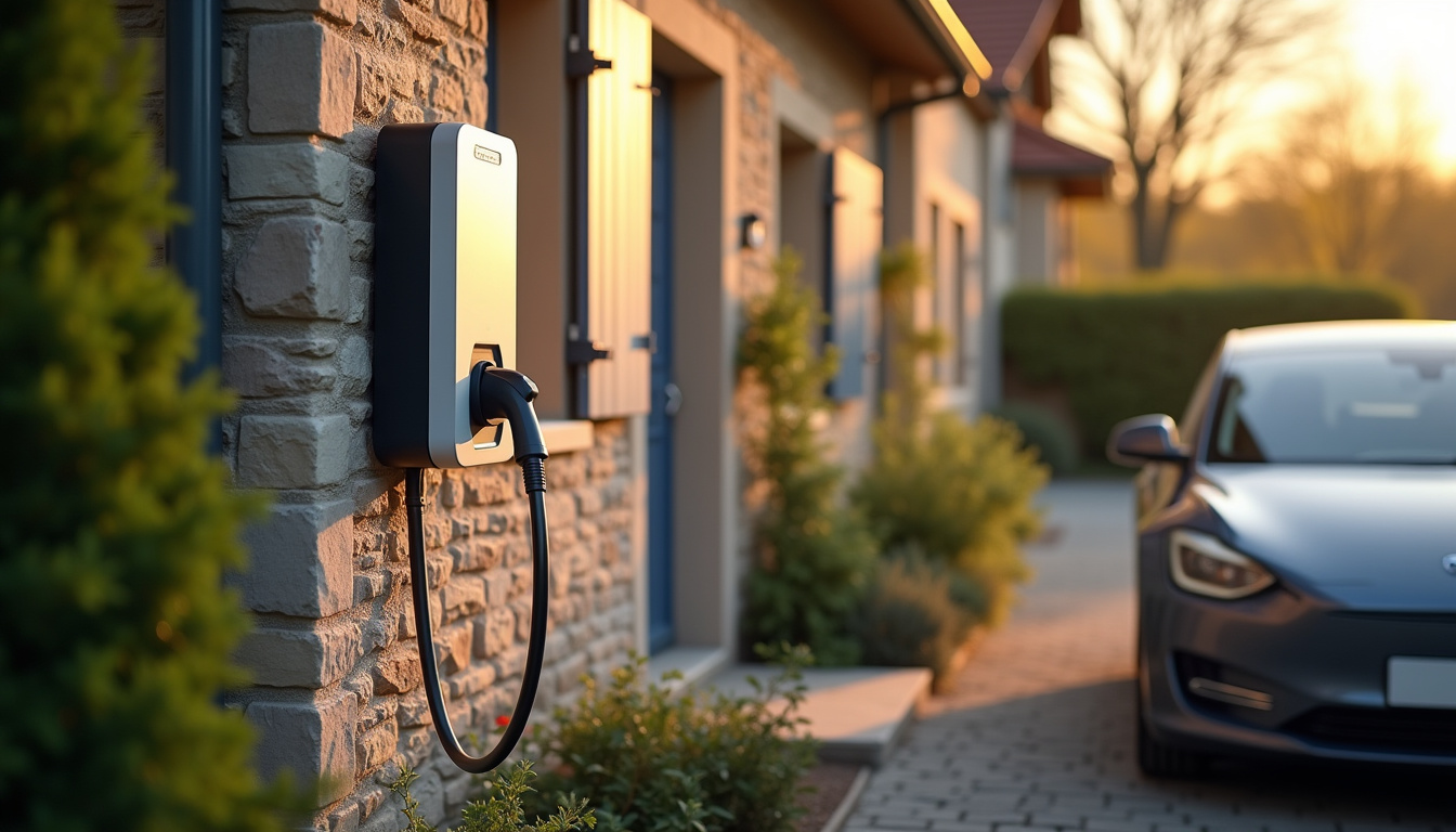 Installation d'une borne de recharge électrique sur la façade d'une maison à Rosières