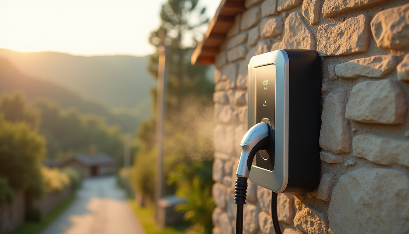 Installation d'une borne de recharge électrique sur la façade d'une maison en zone rurale