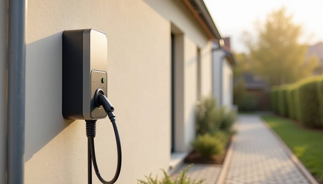 Installation d'une borne de recharge électrique sur le mur d'une maison à Châtenois