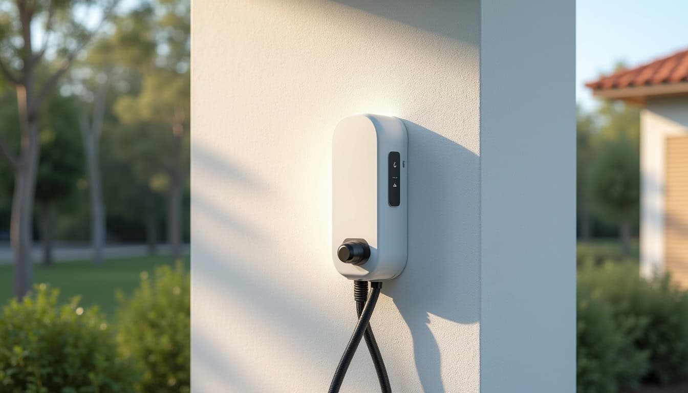 Installation d'une borne de recharge électrique sur le mur extérieur d'une maison à Arches